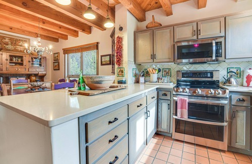 Nambe Pueblo House | Heated Pool Access! Mtn-View Santa Fe Home, Patio