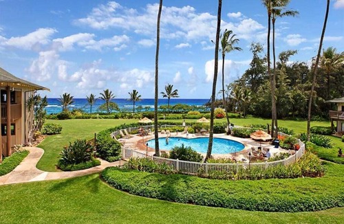 Lihue Condo | Lanai to Lawn! Chic Kitchen+Bath, Ceiling Fans, WiFi, Tile Floors–Kaha Lani 110