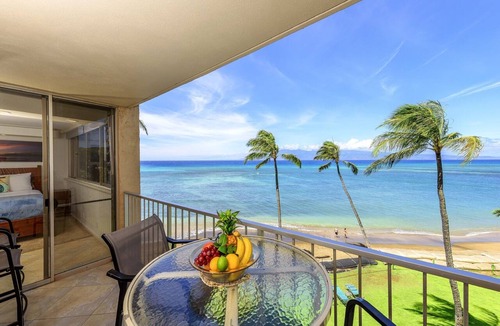 Kahana Condo | Modern Luxury OCEAN FRONT condo with Lanai & Molokai Views!-Royal Kahana 409