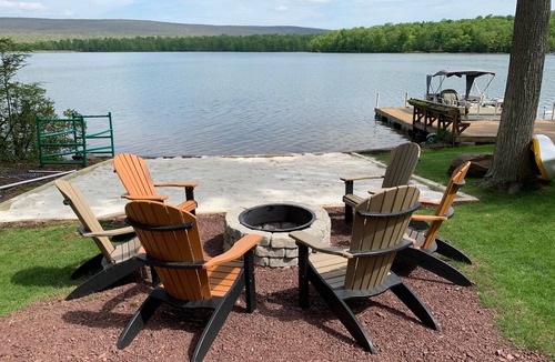 Drums Ski Chalet | Pocono Area Lakefront Estate, GREAT FOR KIDS, Pontoon boat for rent, game room.