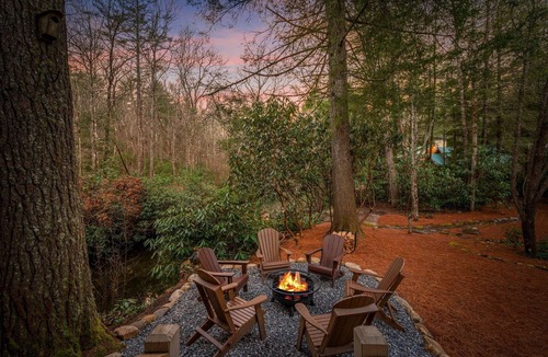 Cashiers House | Riverfront Cabin | Sauna Hot Tub Private Trail