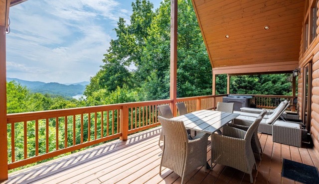 Experience serene lake views at the 3-bedroom Morning View Over Lake Fontana Cabin