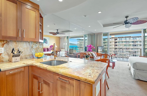 Kaanapali Condo | Maui Resort Rentals: The Whaler 1015 - Gorgeously Remodeled 10th Floor Interior Courtyard Studio, Spectacular Ocean and Mountain Views!